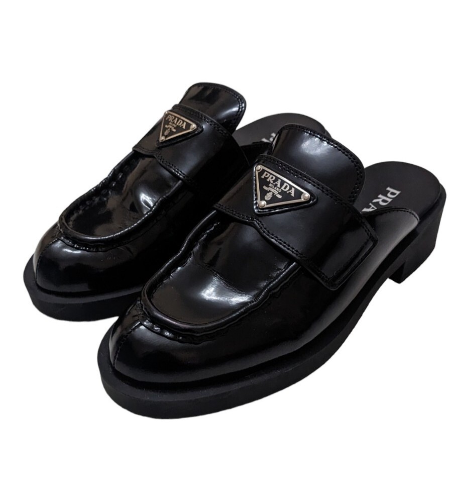 Prada Womens Logo Platform Leather Loafer Mule Size 40 With Box Bag