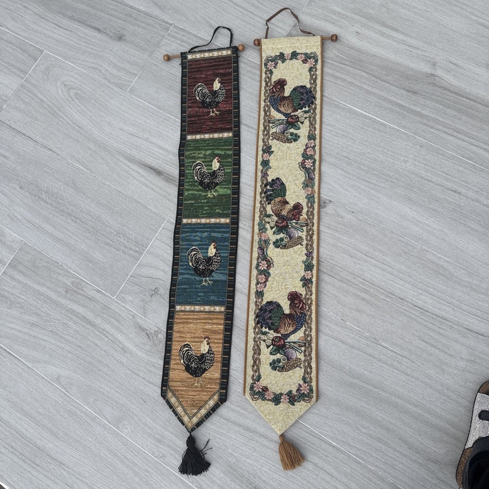 Counterpoint Rooster Bell Pull Tapestry Wall Hanging Set 2 Kimble Farmhouse