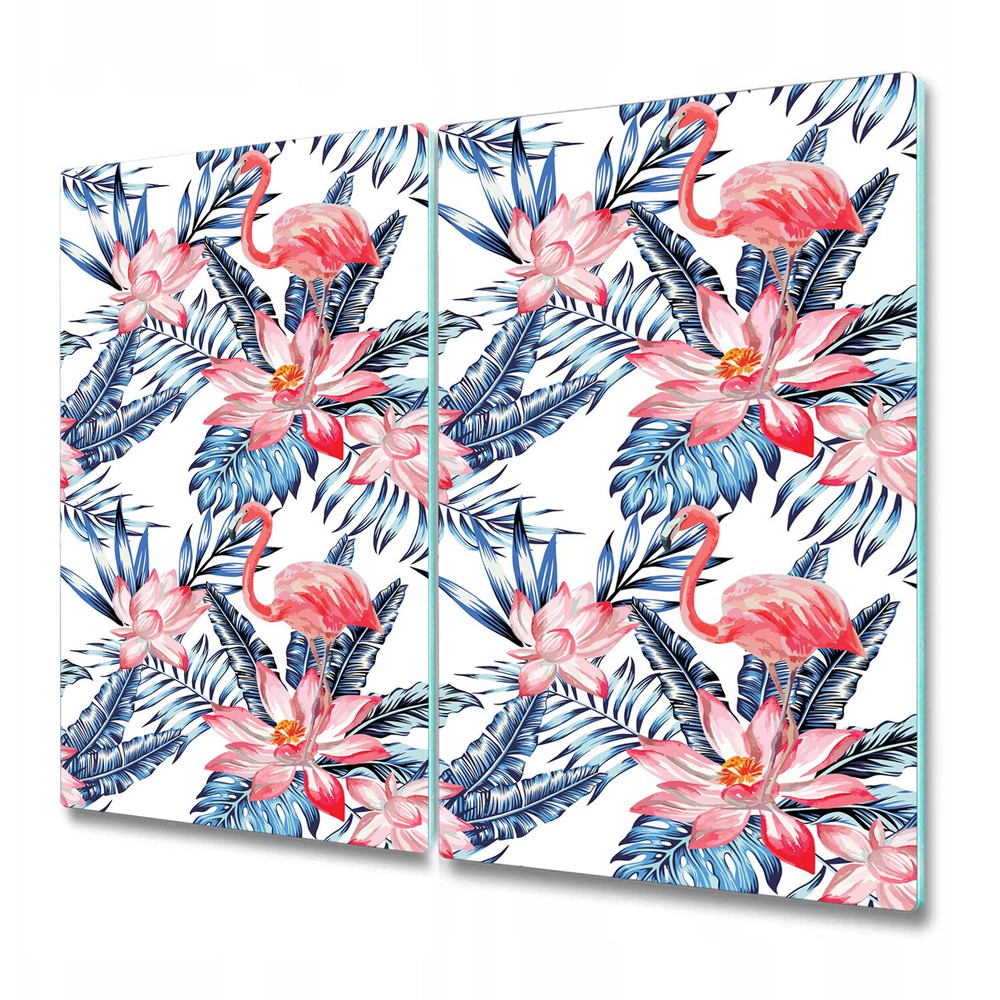 Glass Kitchen Chopping Board Pink flamingo blue palm leaves Tropical flowers