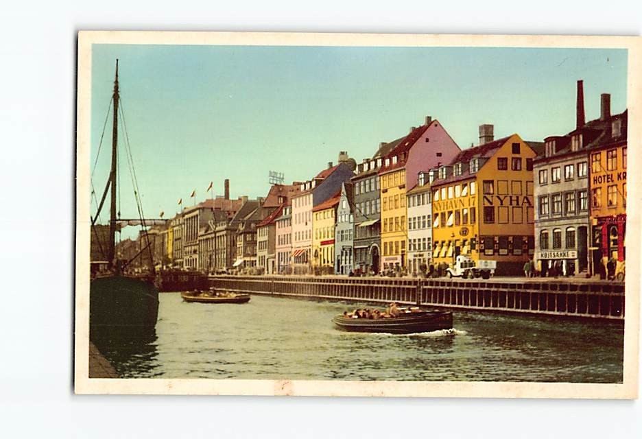 Postcard Copenhagen Denmark Nyhavn Old Houses Waterfront Scenic View Vintage