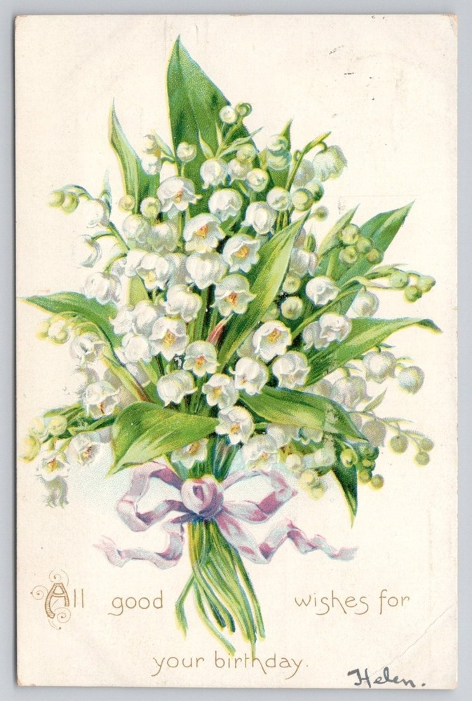 1910 Embossed Lily of the Valley Birthday Postcard Westchester PA