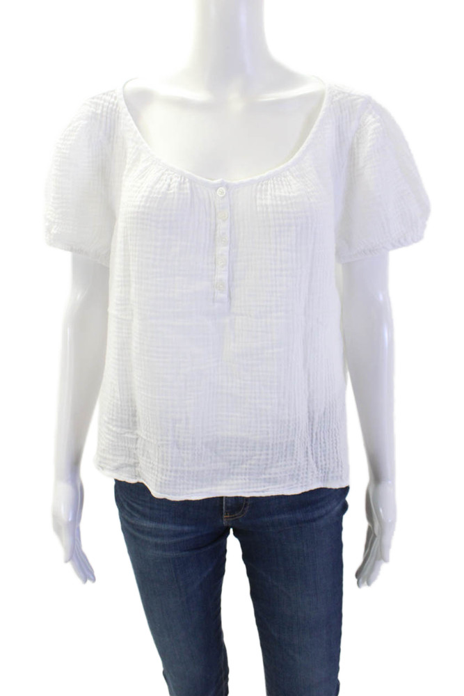 J Crew Womens Cotton Round Neck Short Sleeve Lightweight Blouse White Size MFree Shipping in US $100+ Orders | $6.95 Orders Below