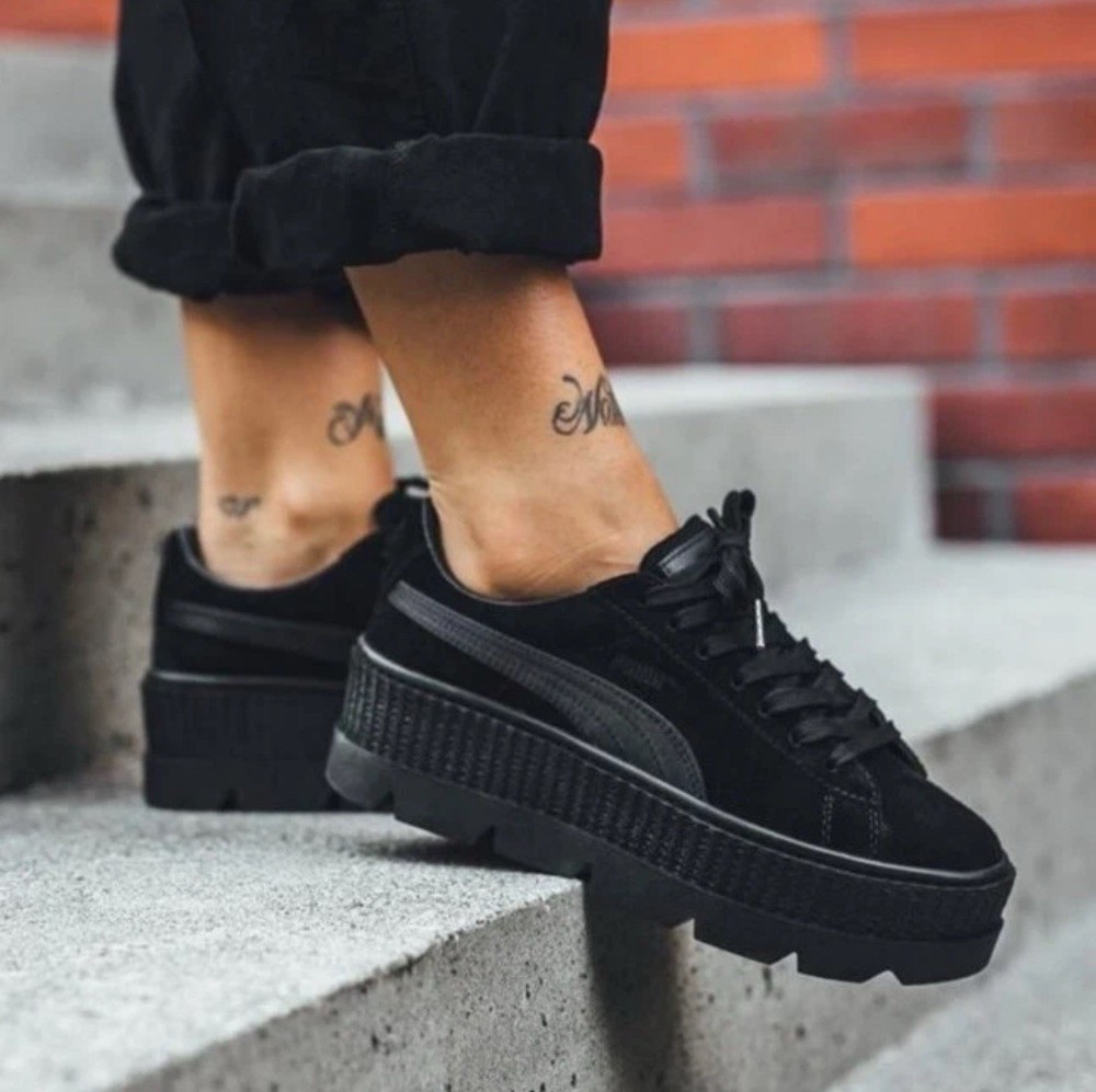 Puma x Fenty Cleated Sneaker Creeper Black Suede 366267-04 Rihanna Platform Sz14
