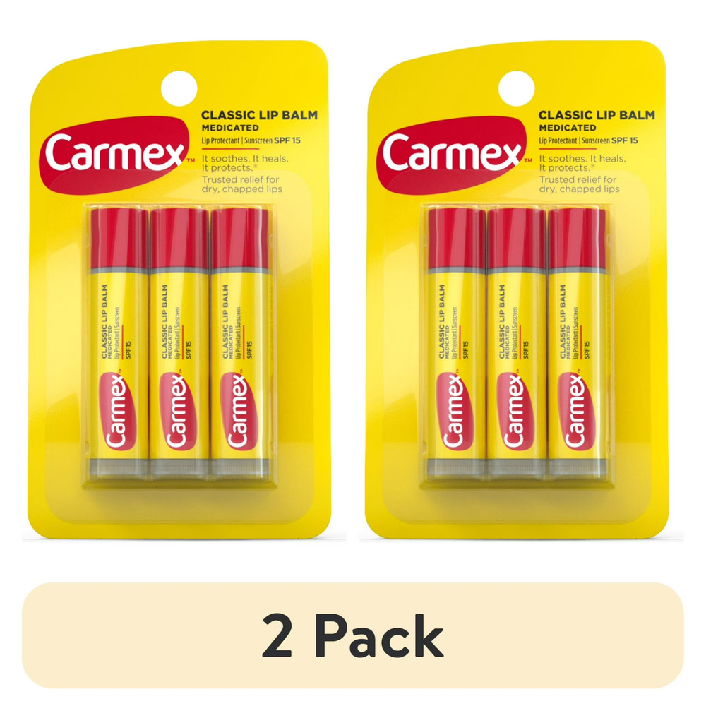 (2 pack) Carmex Classic Moisturizing Medicated Lip Balm, 0.15 Ounce Stick P of 3