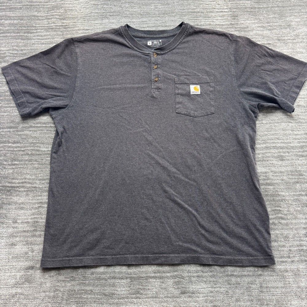 Carhartt Shirt Size XL Mens Henley Workwear Loose Fit Chest Pocket Logo Gray