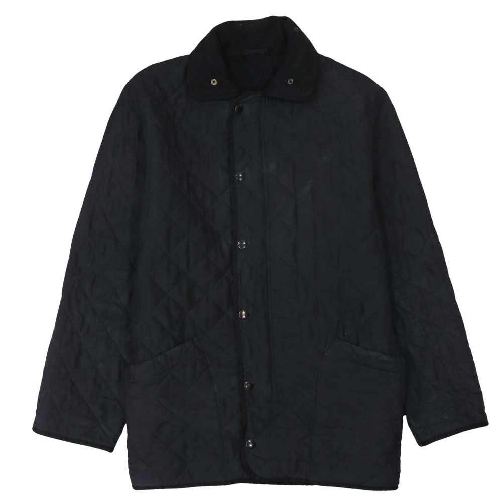 Barbour Mens Quilted Jacket Black Liddesdale Snap Front Cord Collar Pockets M
