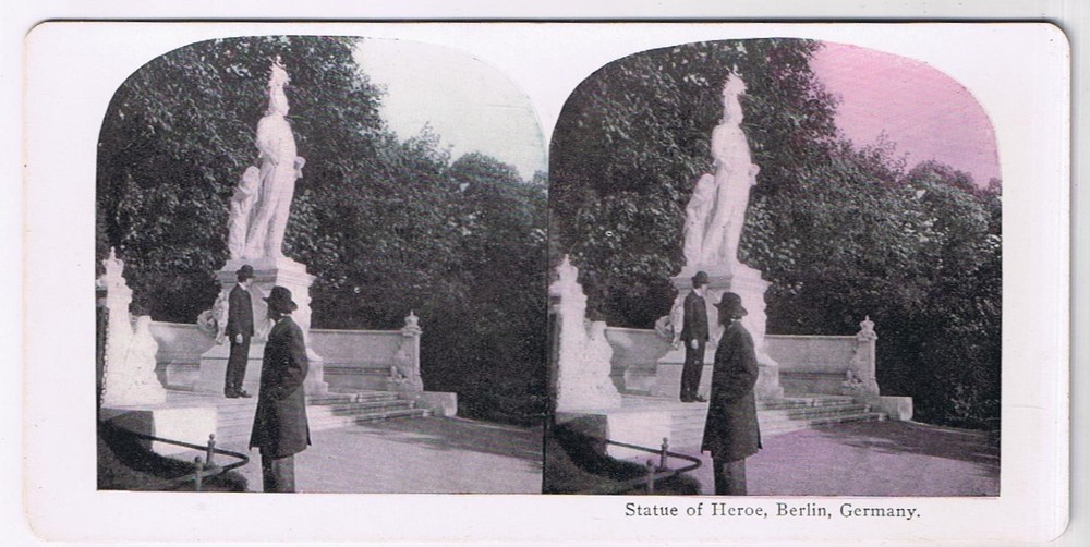 Stereo View Card Stereograph Statue Of Heroe Berlin Germany