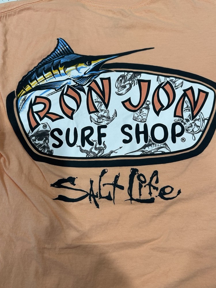 Ron Jon x Salt Life Back Graphic Hit Surf Shop Orange Small S Graphic T-Shirt