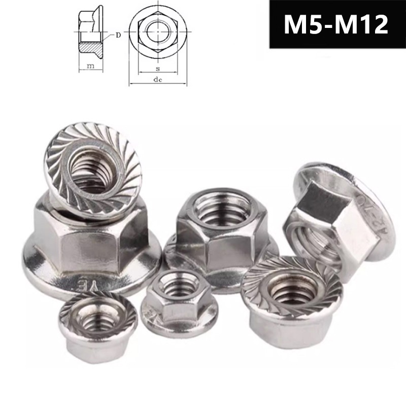 Serrated Flange Nuts  Fine Thread A2 Stainless Steel Metric M6 M8 M10 M12 M16
