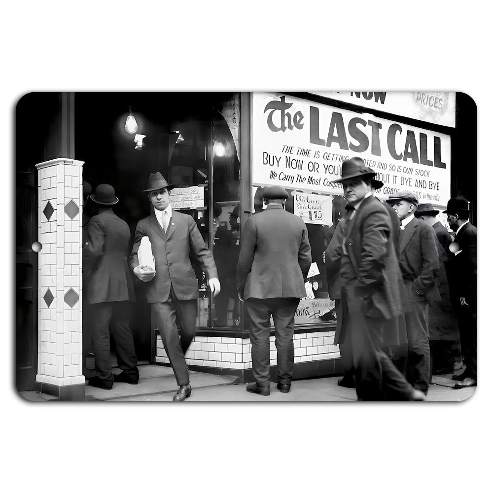 The Last Call: Vintage Speakeasy Scene on Metal Sign