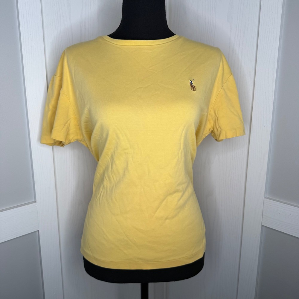 Polo Ralph Lauren T-Shirt Women Small Yellow Classic Fit Short Sleeve Pony Logo