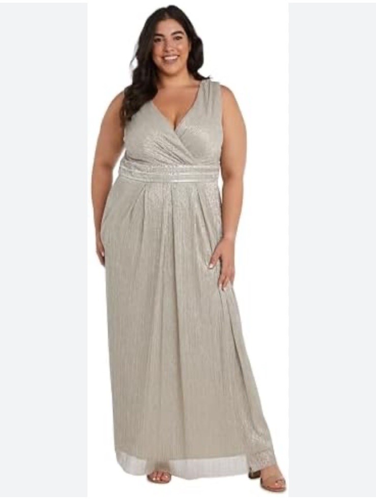 R&M Richard’s Silver Maxi A-line Gown Size 14
