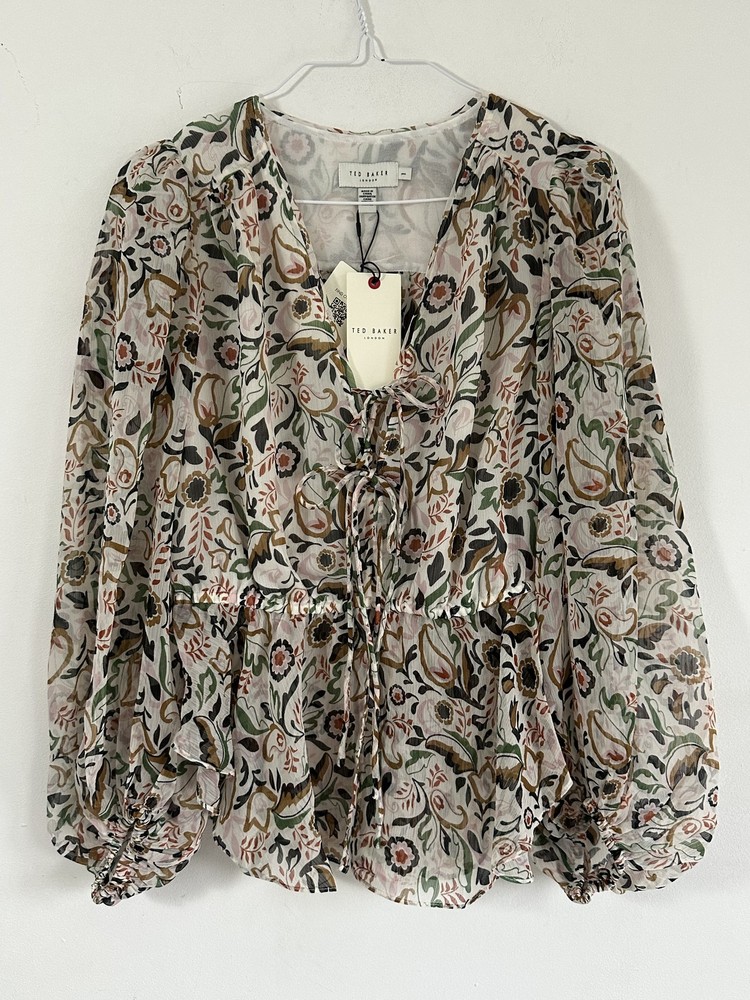 TED BAKER BLOUSE Chiffon front tie NEW Brianna Ivory floral multi print 10 12 14