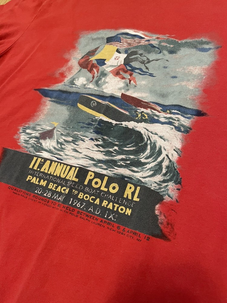 Vintage Ralph Lauren Polo Ringer Tee with Sailboat Graphic Size M/L