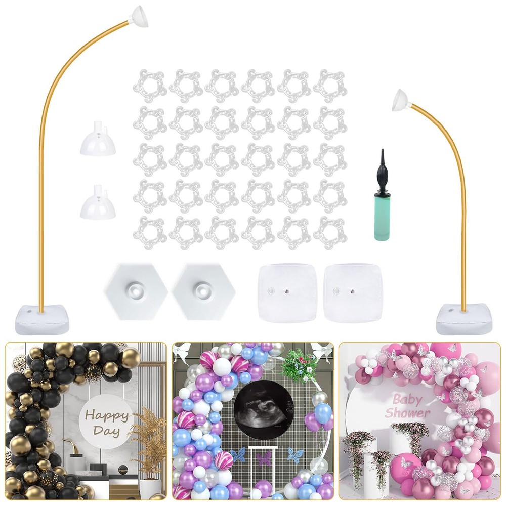 DEYIXUN 9.3ft & 6ft Gold Balloon Arch Stand Kit with Free Bending Soft Balloon Flo