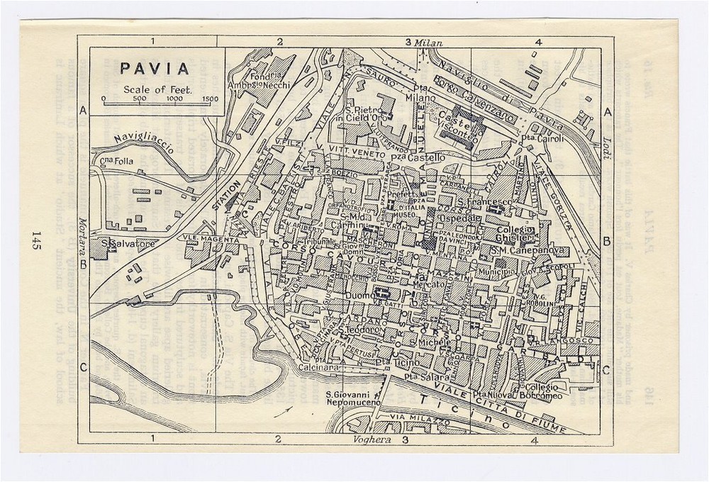 1937 Original Vintage City Map Of Pavia / Lombardy / Italy