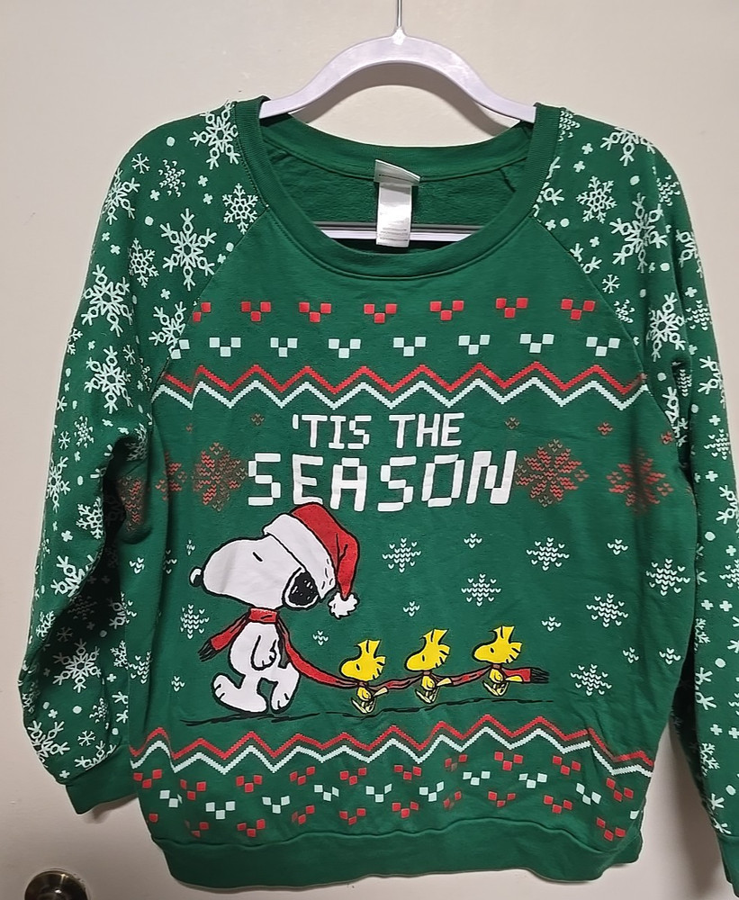 Peanuts Womens Sweat Shirt XXL  Green Tis the Season Snoopy