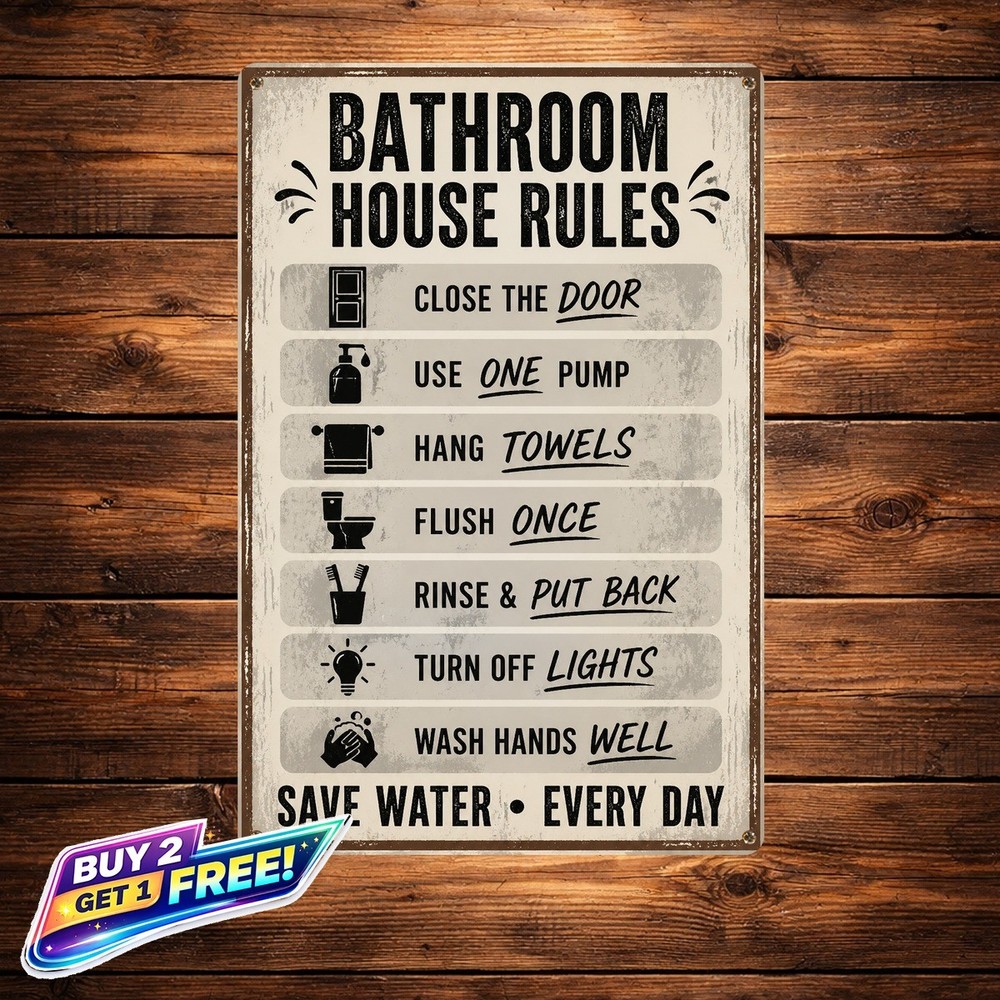 Spanish Bath Rules Rustic Farmhouse Metal Sign Bathroom Decor