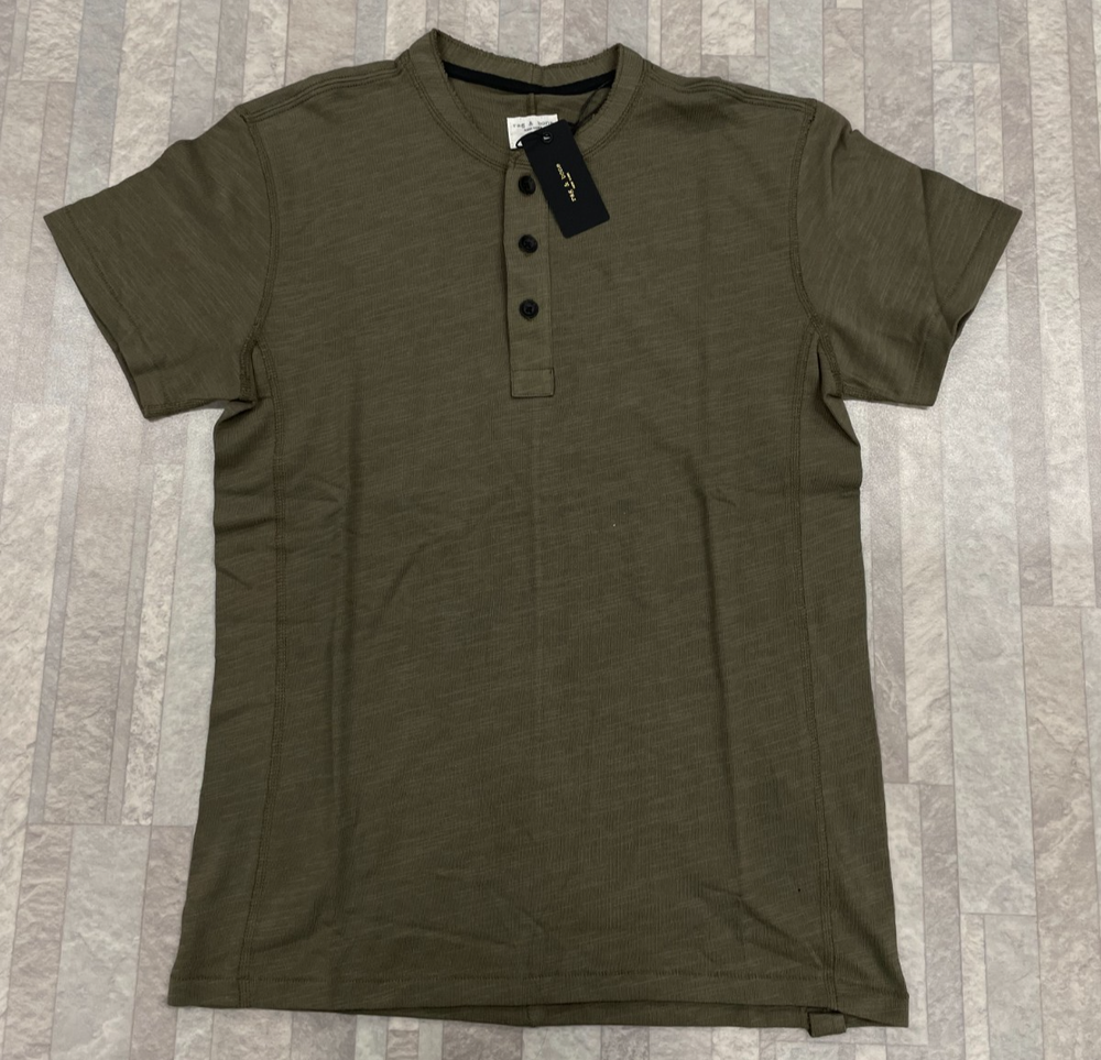 NWT $ 125 Rag & Bone Men's Classic SS Henley In Olive Size: Small