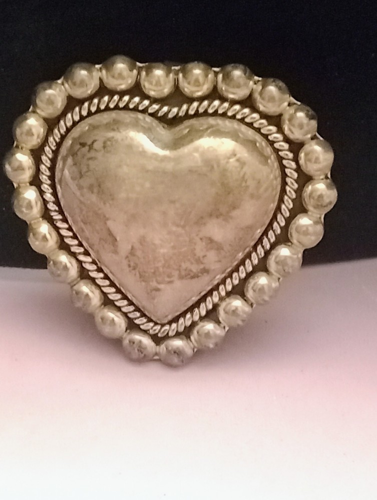 vintage sterling silver heart brooch Pendant Mexico 19g