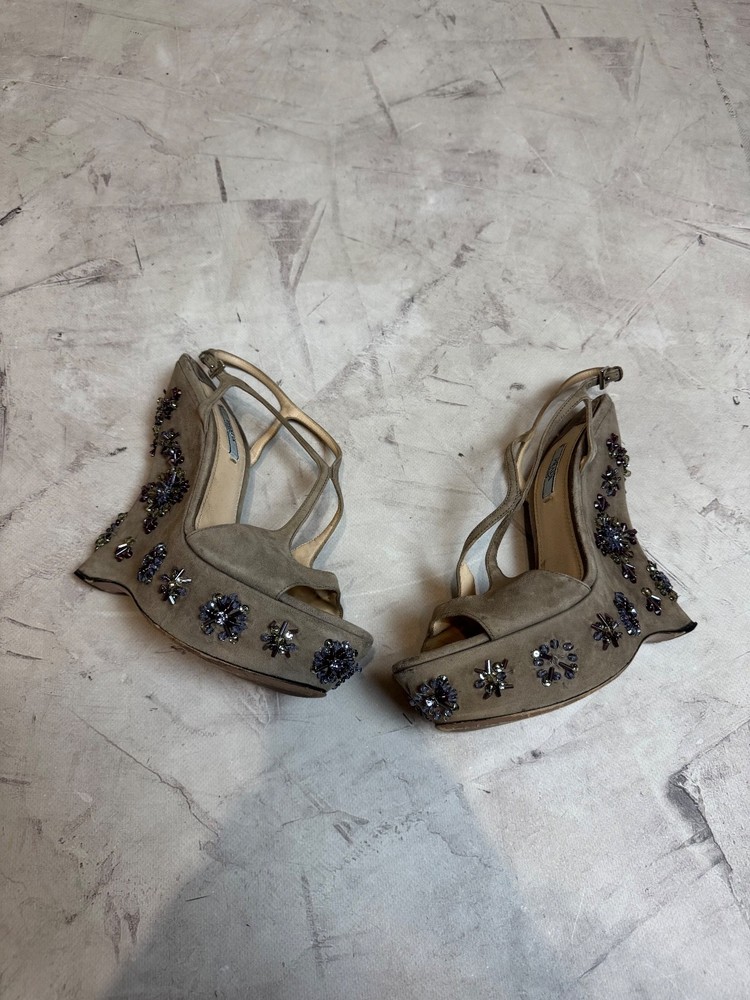 prada jeweled wedge suede sandals