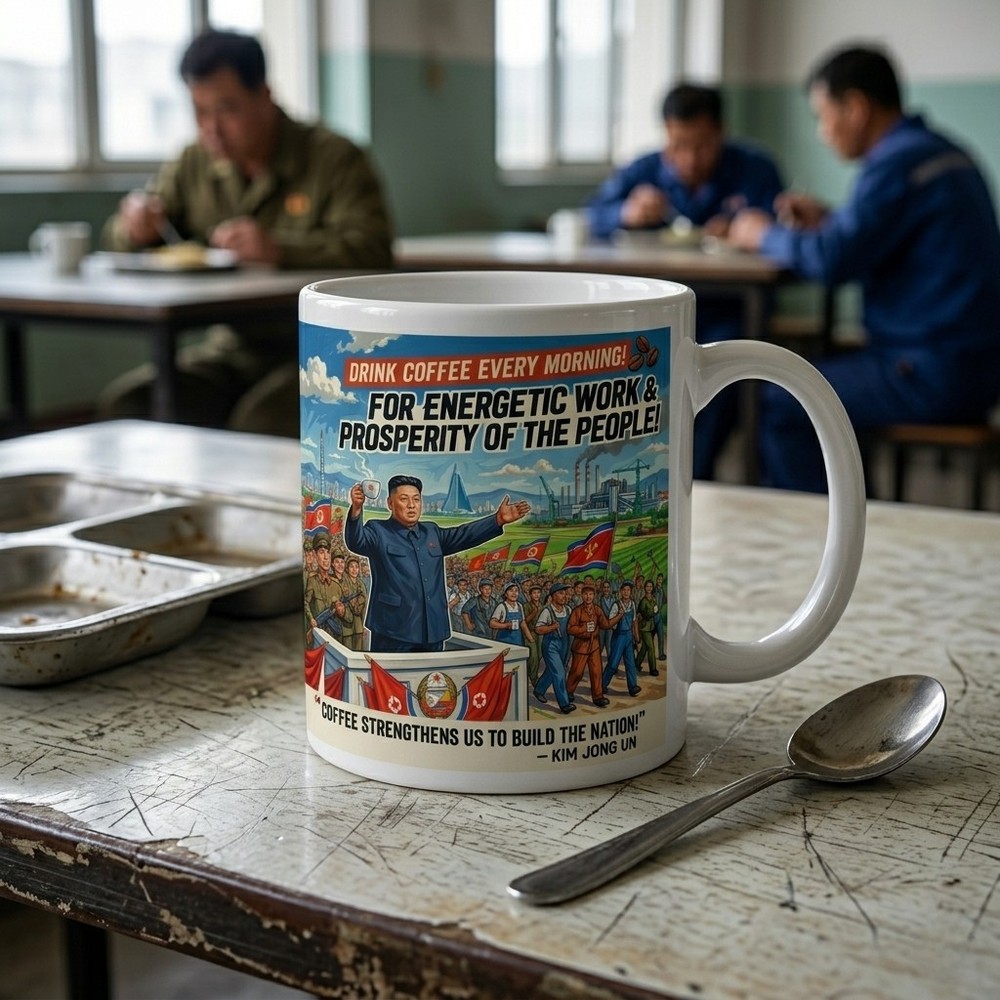 Kim Jong Un Propaganda Coffee Mug 11oz Funny North Korea Dictator Retro Cup