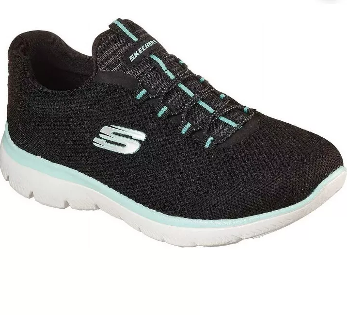 NIB WOMEN SKECHERS 149206/BKTQ SUMMITS COOL CLASSIC SLIP-ON BLACK/TURQUIZE SHOES