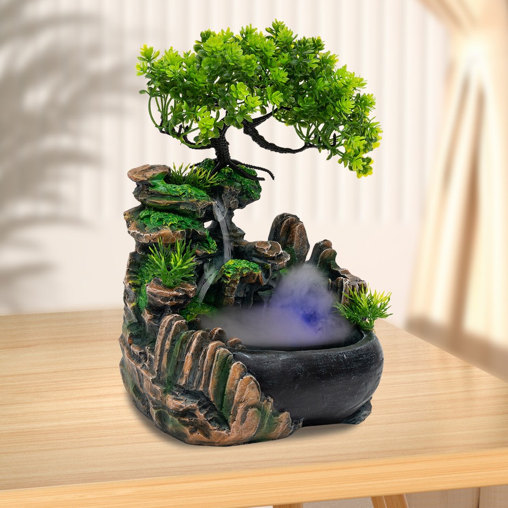 Resin Desktop Fountain with Waterfall for Bonsai Home or Office Decor