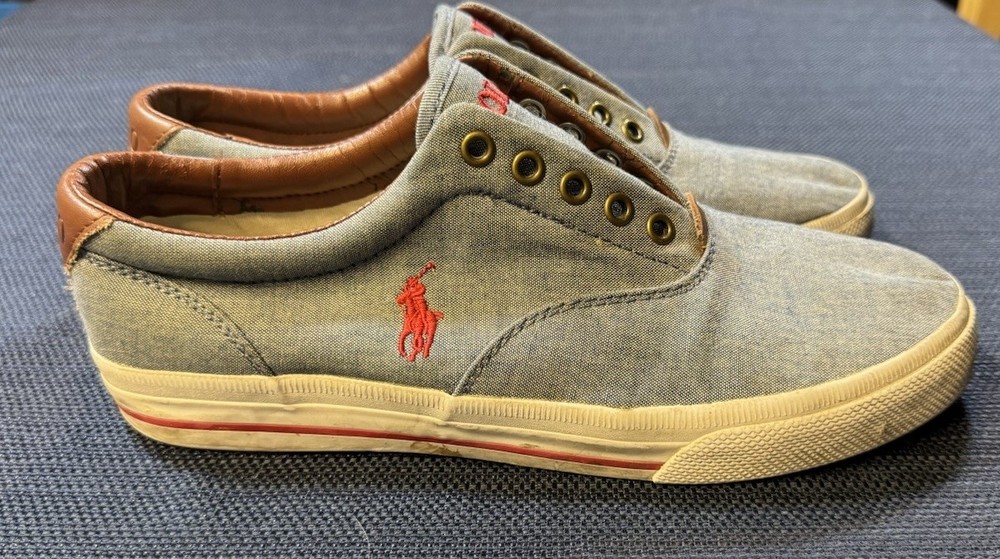 Polo Ralph Lauren Slip On Shoes Men’s Size 9D Blue Canvas Red Horse