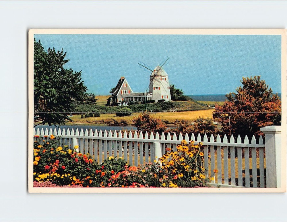 Postcard Windmill & White Picket Fence Cape Cod Massachusetts USA