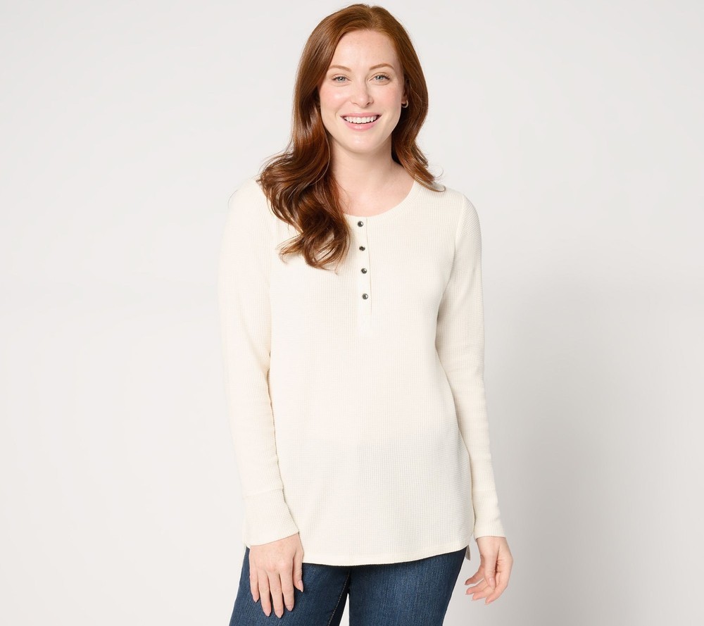 Spartina 449 Women's Top Sz XL Lumberjill Hi-Low Henley w Sparkle White A667144