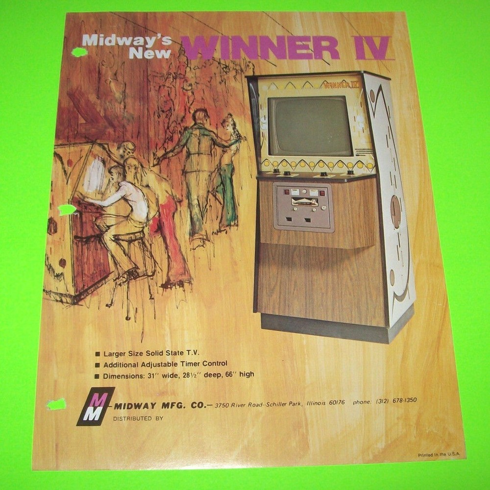 Winner IV Arcade FLYER Original Video Game  1974 Retro Vintage Artwork Promo