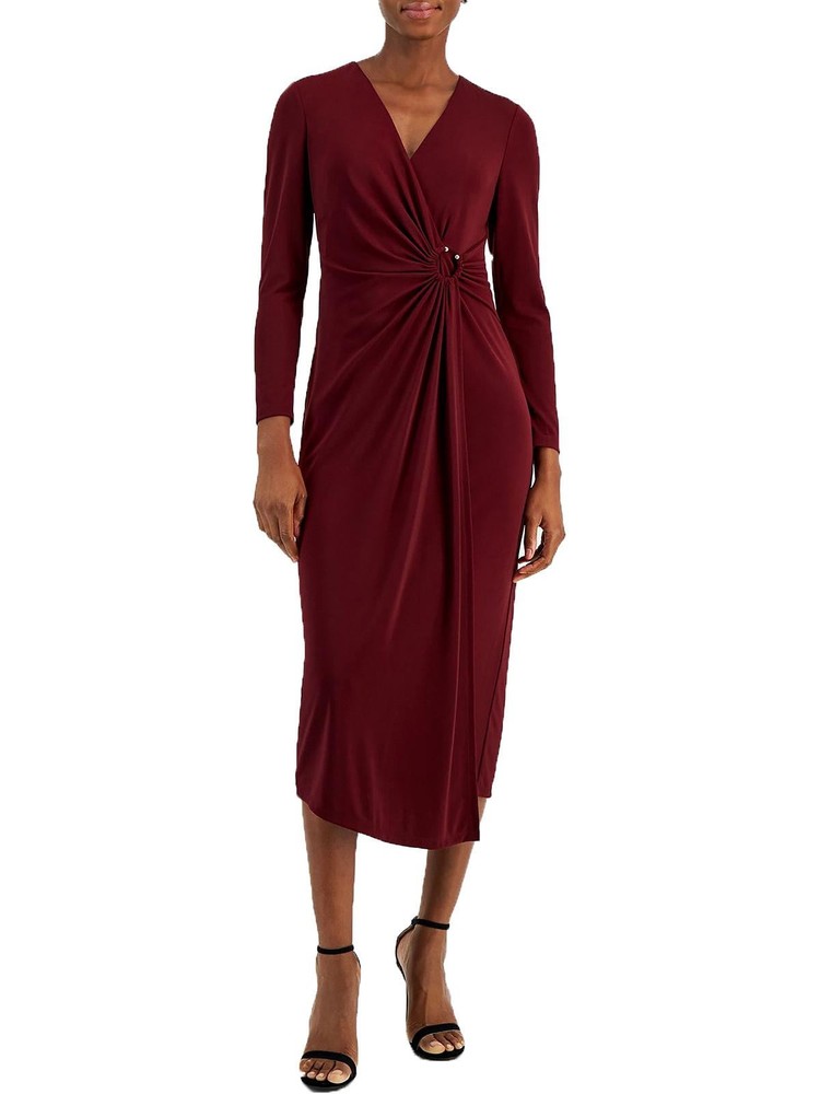Anne Klein Womens Gathered Midi Dress Size XL MSRP $149 Red