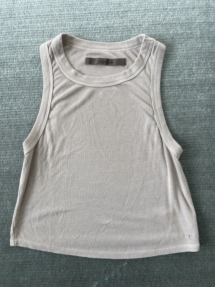Enza Costa Tank Top Women S Beige Cropped Ribbed Knit Crew Silk Blend Minimalist