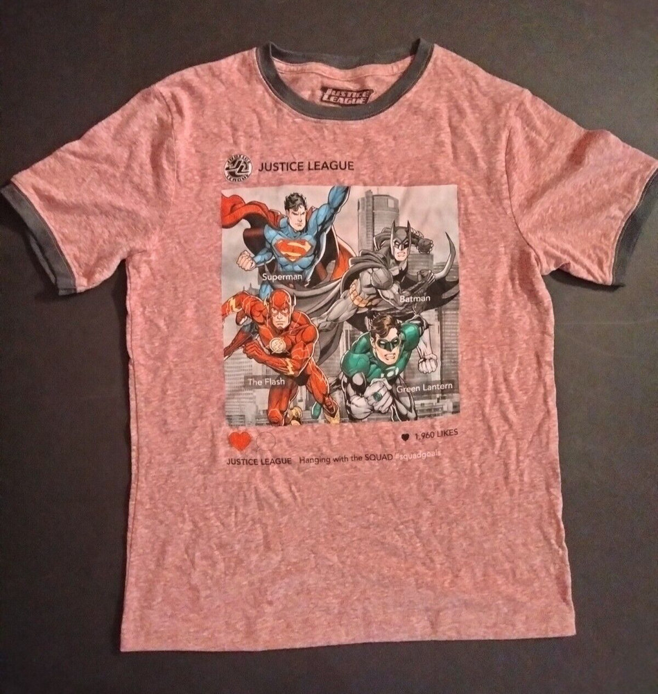 Justice League T-shirt Boys L 10-12 Red Graphic Superman Batman Flash Green Lan.
