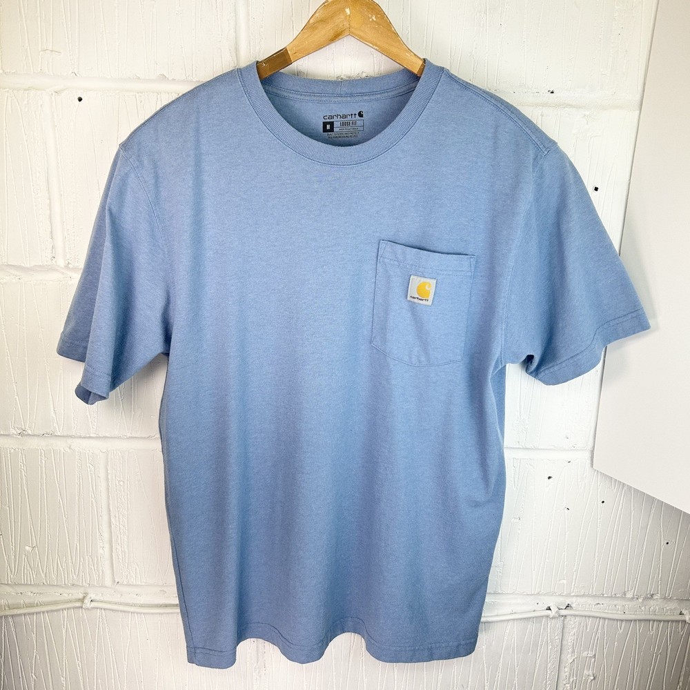 Men’s Carhartt K87 Loose Fit Pocket T-Shirt Blue Size M Cotton Polyester