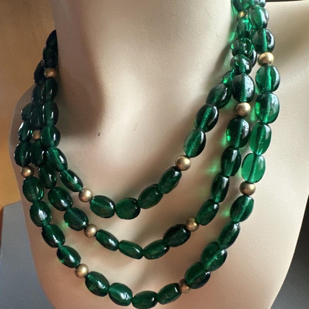 Kenneth J Lane 3 Strand Emerald Green Necklace