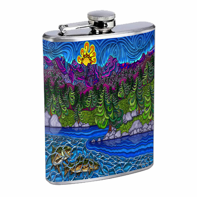 Abstract Forest Lake Landscape E1 Flask 8oz Stainless Steel Hip Drinking Whiskey-image