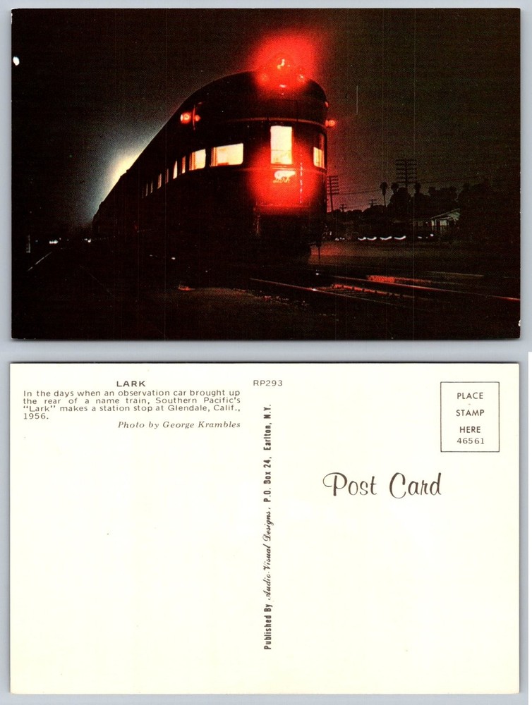 1956 Southern Pacific Lark Train Glendale CA Night Station Stop Postcard