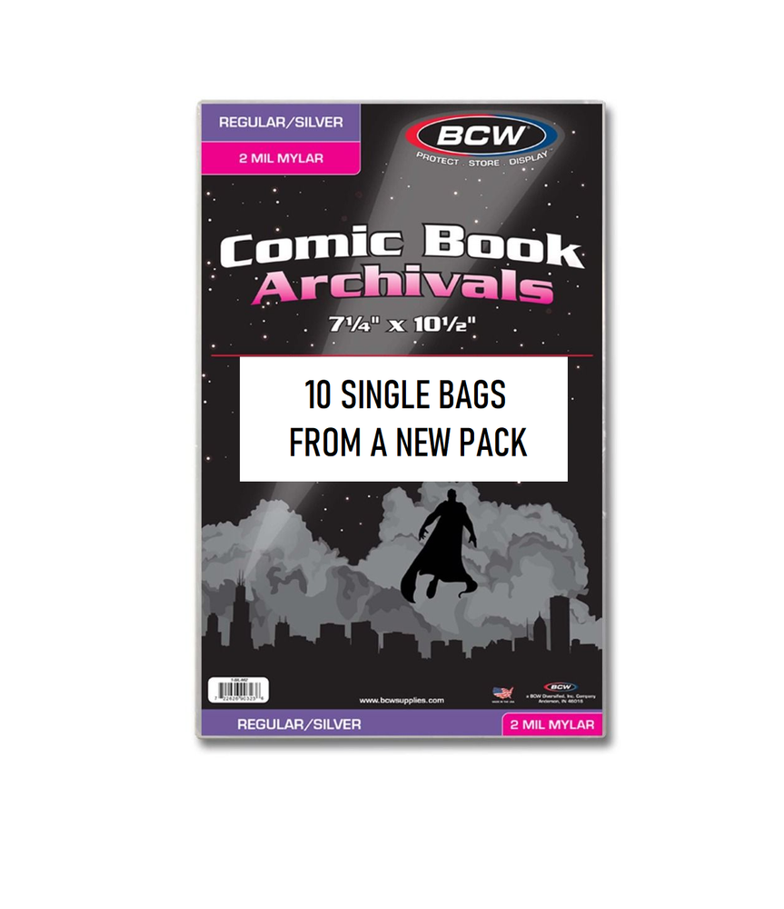(10 Single Bags) BCW Silver Age Comic Book Mylar Bags Sleeves 2 mil Archivals