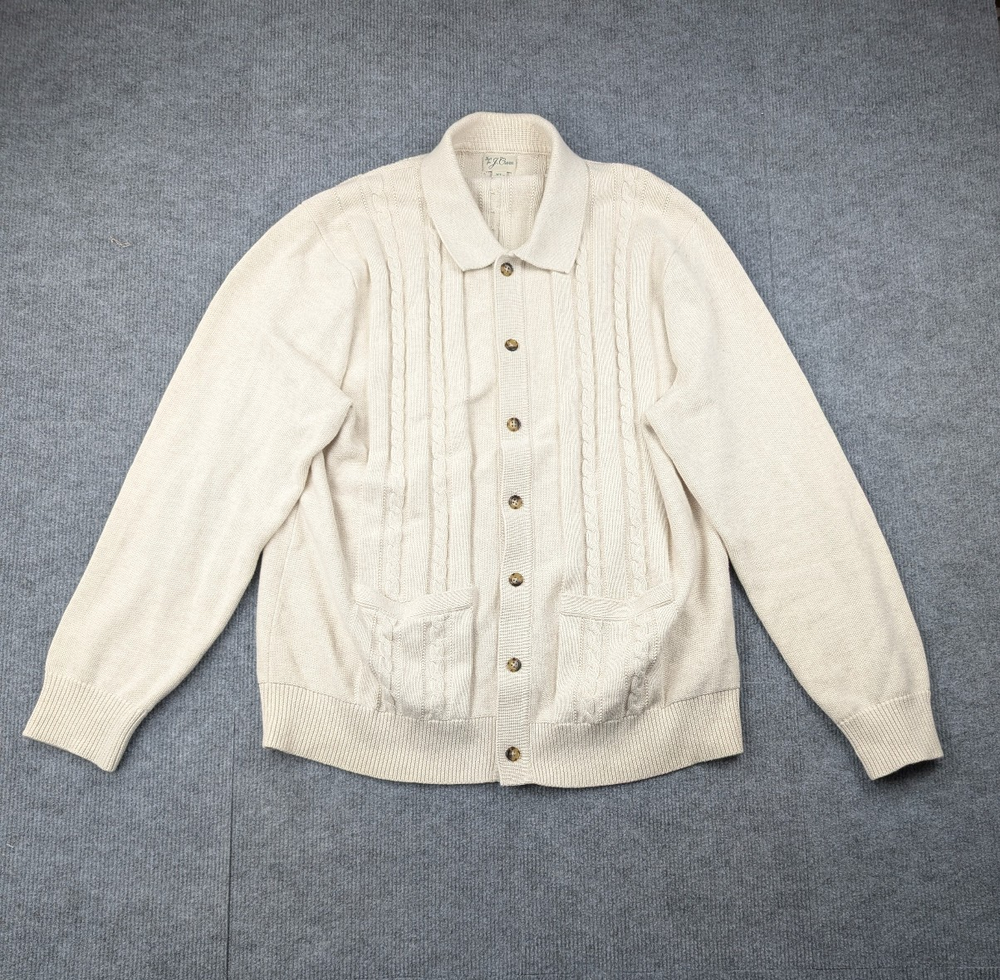 J Crew Cable Knit Cardigan Mens XL Old Money Fisherman Chunky Quiet Luxury Cream