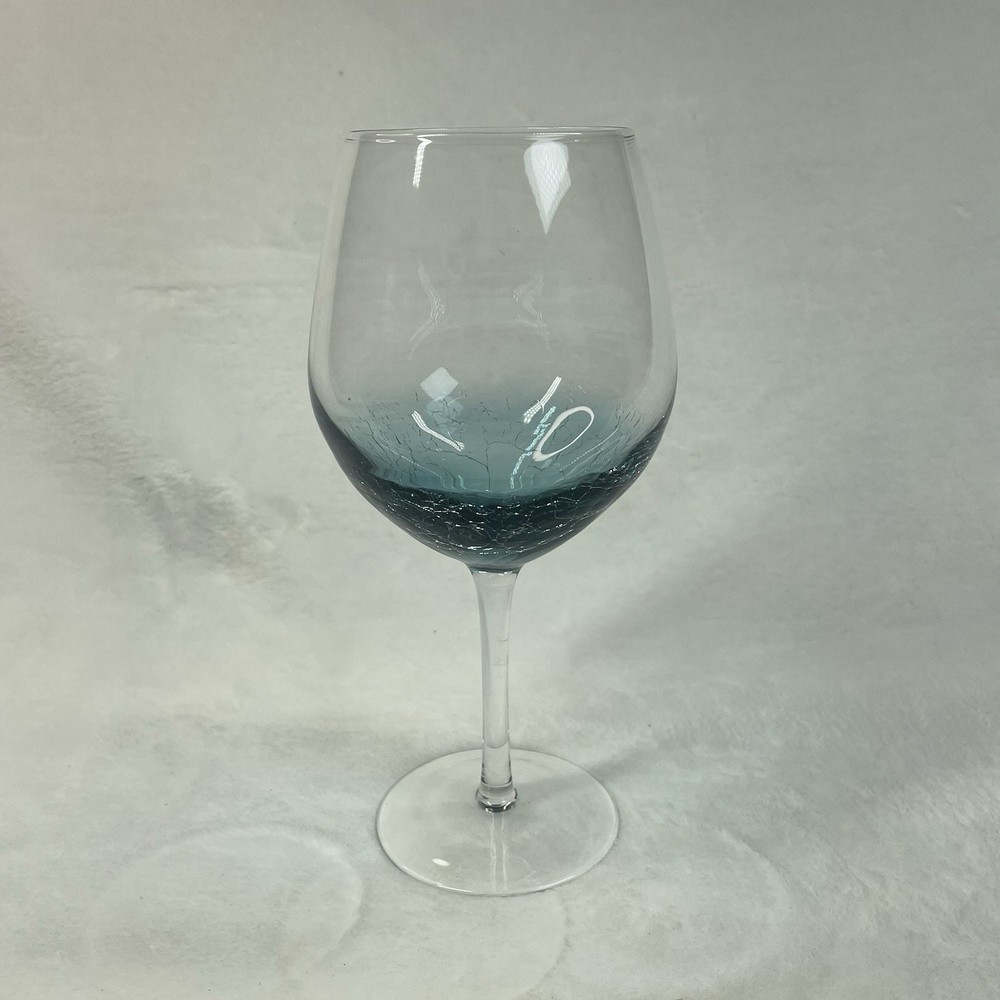 Pier 1 Crackle Red Wine Glass Teal Blue Ombre 20 oz 8.5” Discontinued