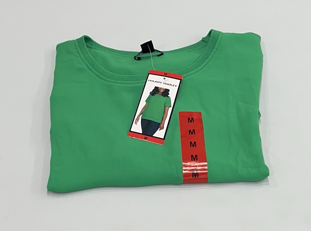 Hilary Radley Women's Short Sleeve Double Layer Blouse, Green, Size M