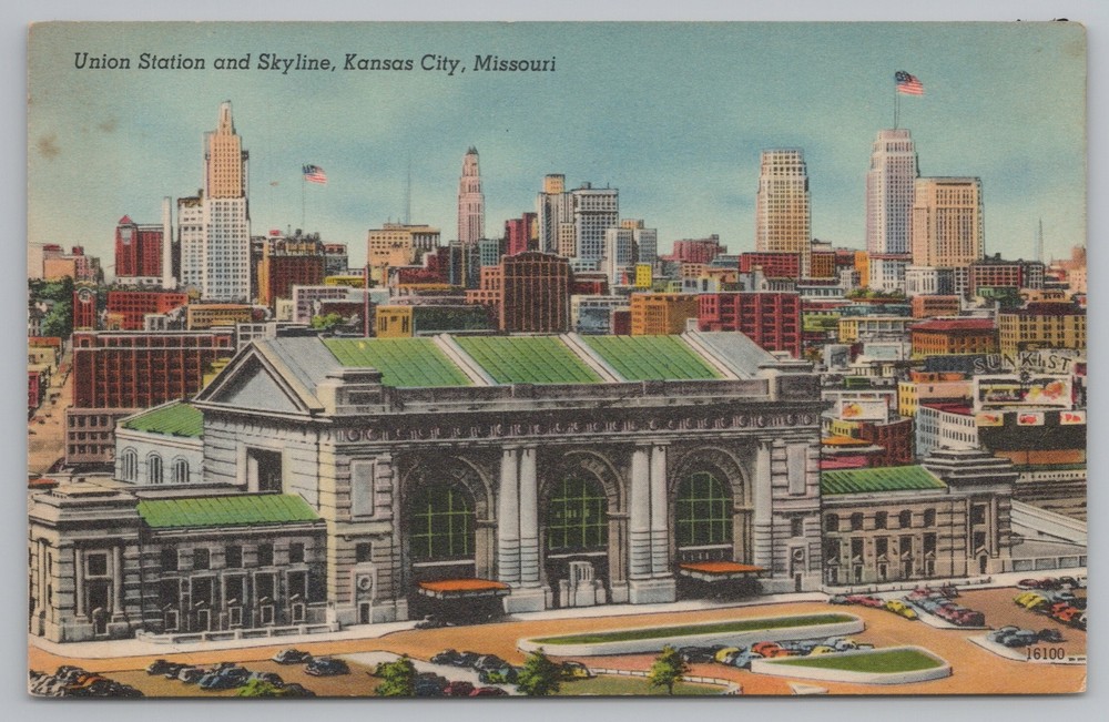 Transportation~Air View Union Station & Skyline Kansas City MO~Vintage Postcard