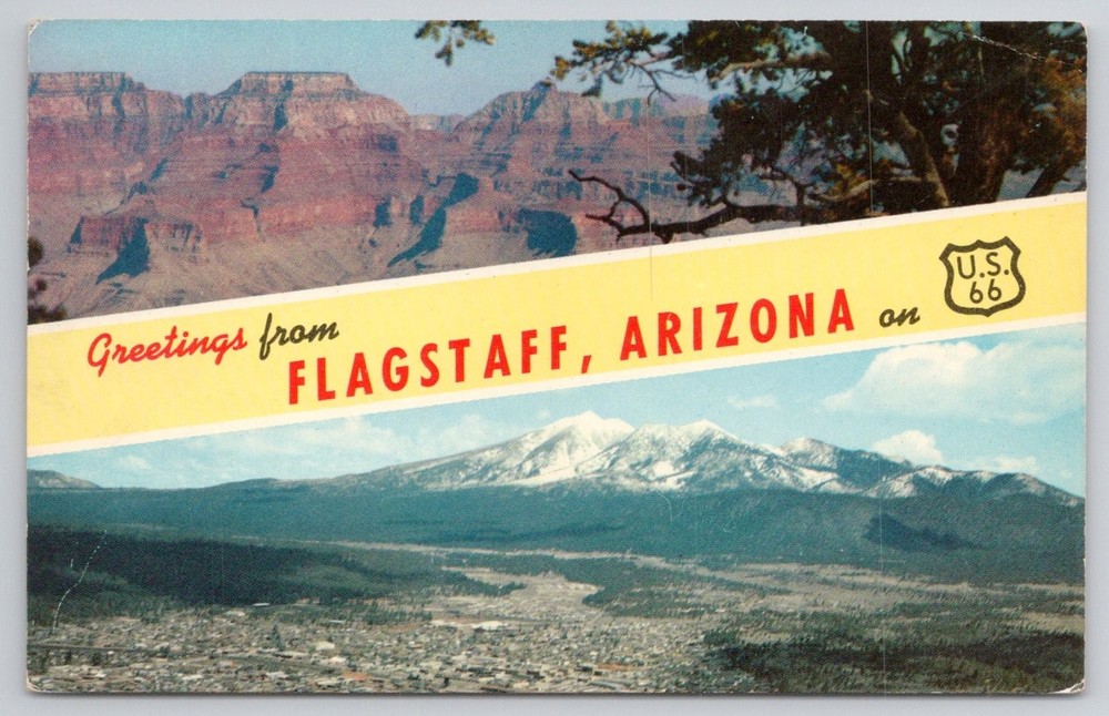 Vintage Route 66 Flagstaff AZ Mirro-Krome Postcard Grand Canyon San Francisco