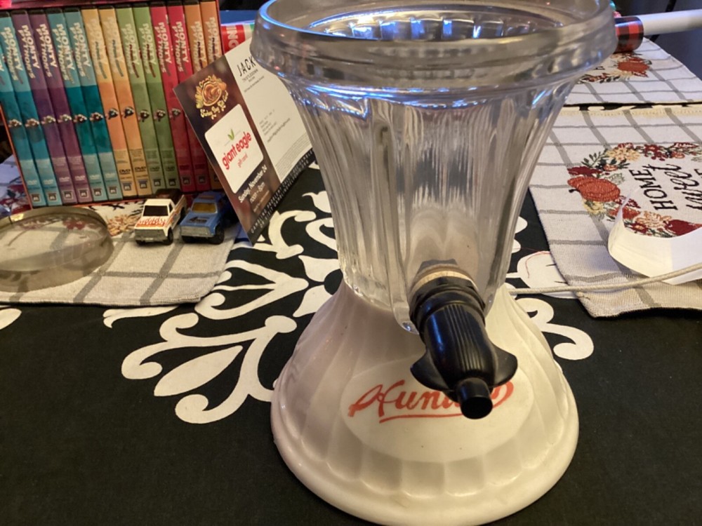 1927 HUNTERS Root Beer Drug Store Milk Glass Soda Fountain Syrup Dispenser