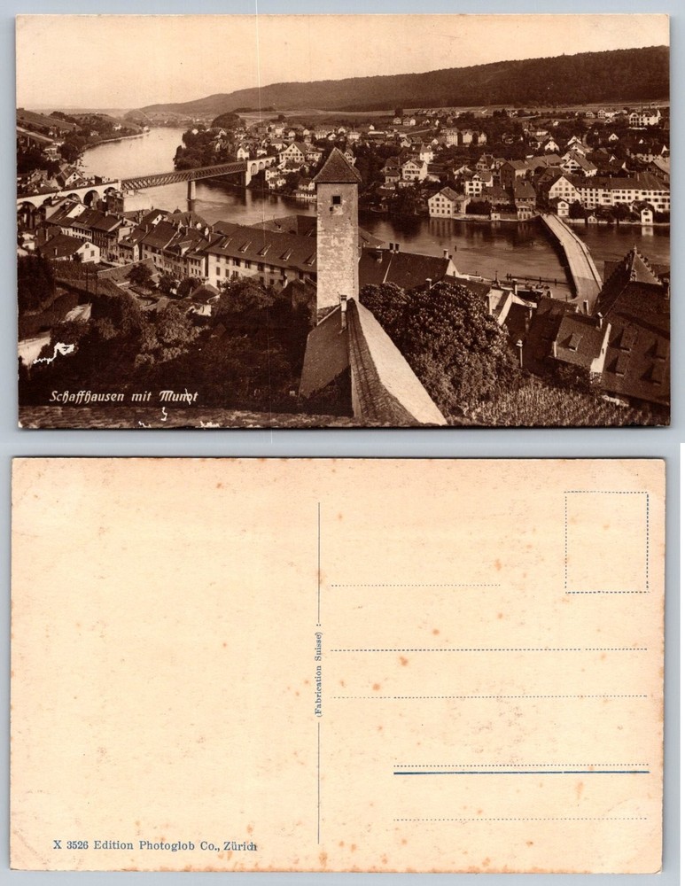 Schaffhausen Switzerland Munot Fortress Rhine River Vintage Postcard RPPC