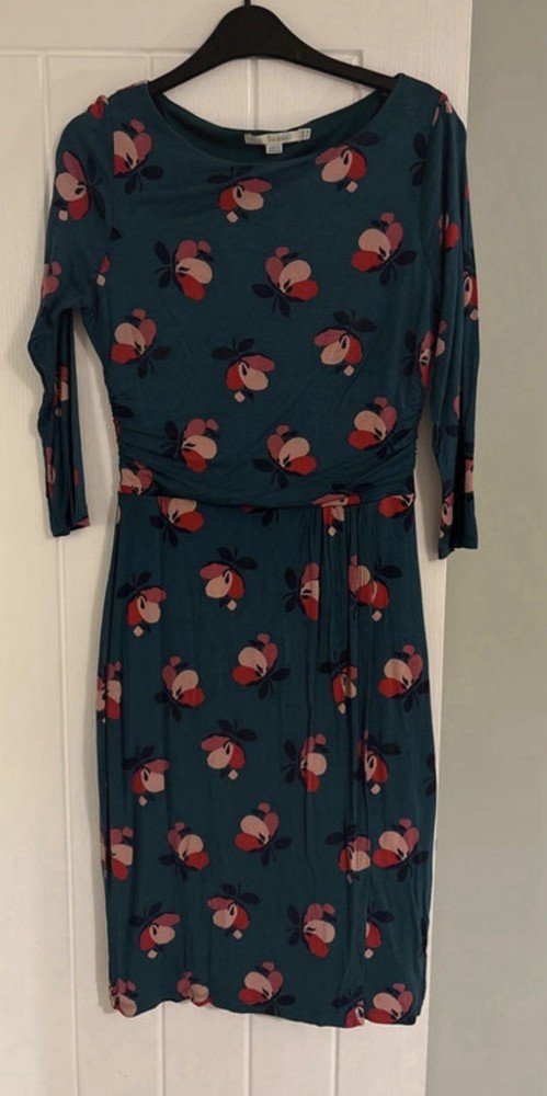 Boden Lottie Ruched Dress Size 10 Green Floral Worn Twice