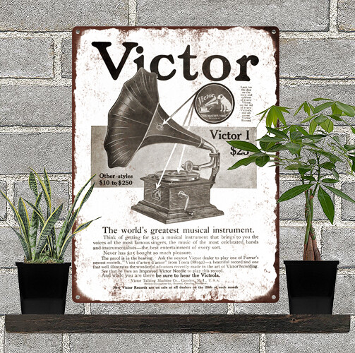 1909 Victor 1 I Record Player  Ad Man Cave Metal Sign Repro 9x12