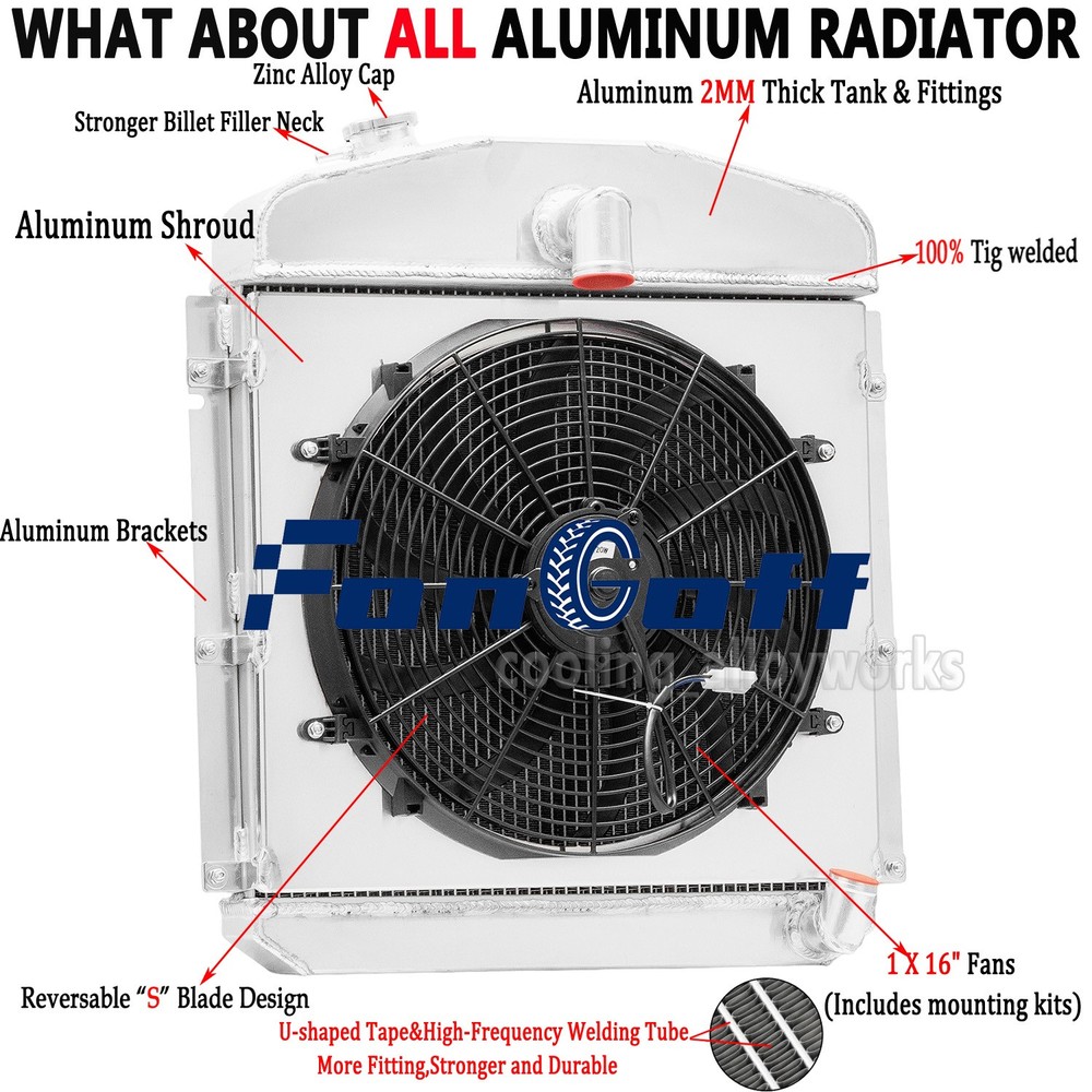 4 Rows Radiator Fan Shroud Fit 1947-49 Plymouth Deluxe/P15 Deluxe/Special Deluxe